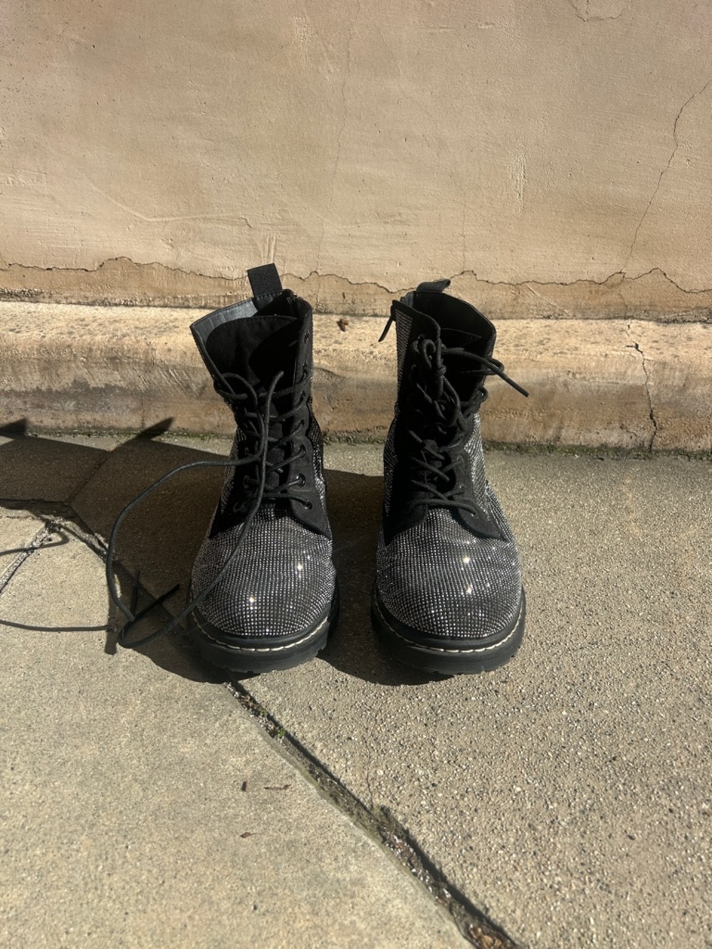 Betsey Johnson Black Sparkle Combat Boots